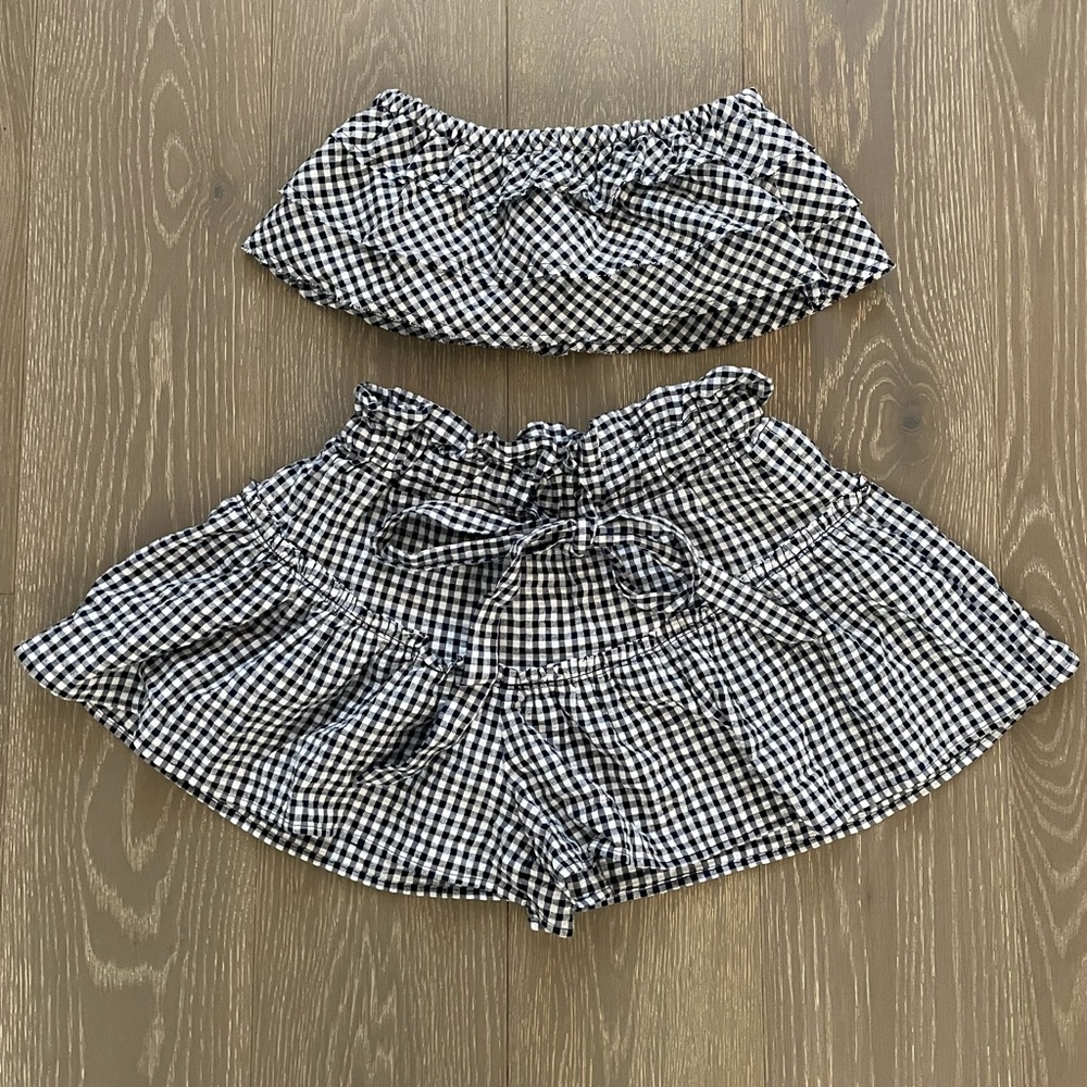 Blue life Gingham flared short with top set